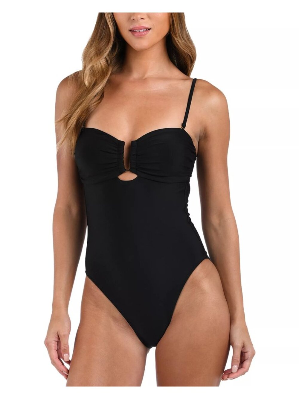 NWT L'AGENCE Emilia Solid Bandeau V Wire One Piece Swimsuit Black Size Large